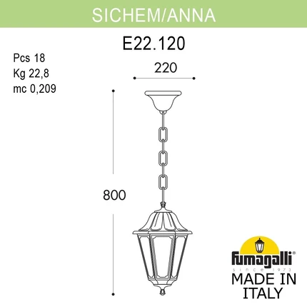 Уличный подвесной светильник Fumagalli ANNA E22.120.000.WXE27
