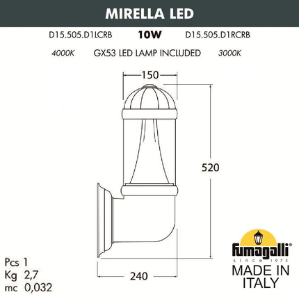 Уличный настенный светильник FUMAGALLI MIRELLA  D15.505.000.VXD1L