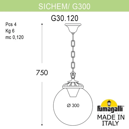 Уличный подвесной светильник Fumagalli SICHEM/G300 G30.120.000.WXE27