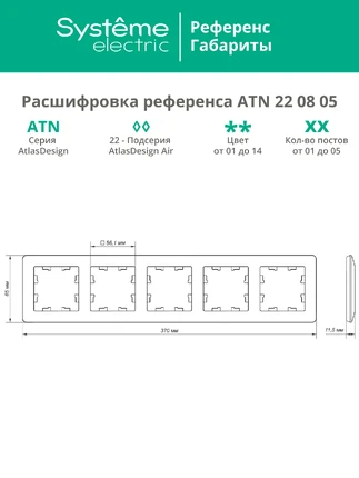 Рамка на 5 постов Systeme Electric ATLASDESIGN AIR ATN220805