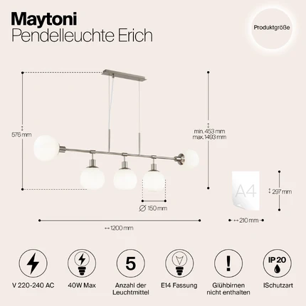 Подвесная люстра Maytoni ERICH MOD221-PL-05-N