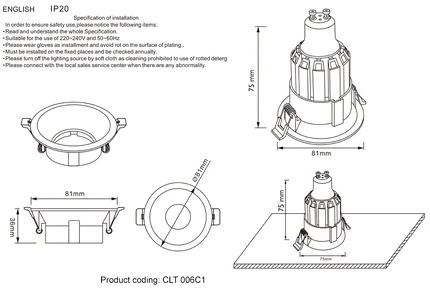 Точечный встраиваемый светильник Crystal Lux CLT 006C1 BL