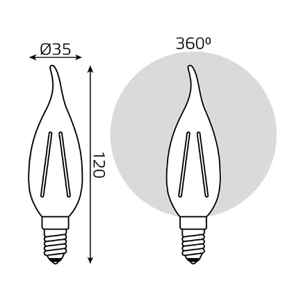 Светодиодная филаментная лампа Gauss FILAMENT ELEMENTARY Свеча на ветру 8W 540Lm 4100K E14 42128