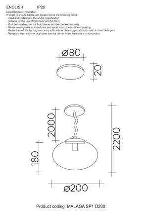 Подвесной светильник Crystal Lux MALAGA SP1 D200 COOPER