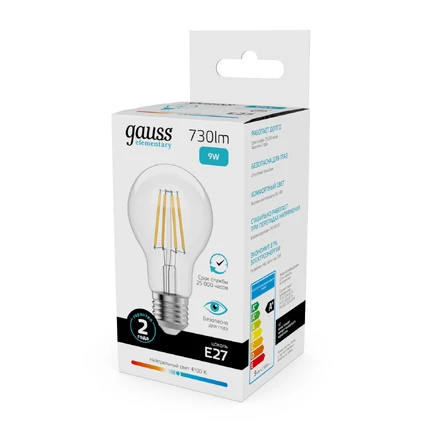 Светодиодная филаментная лампа Gauss FILAMENT ELEMENTARY A60 9W 730Lm 4100K E27 22229