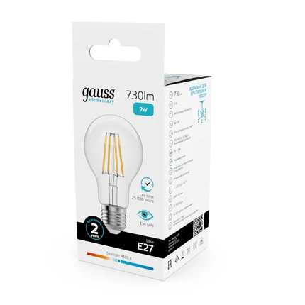 Светодиодная филаментная лампа Gauss FILAMENT ELEMENTARY A60 9W 730Lm 4100K E27 22229
