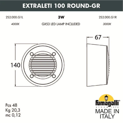 Уличный настенный светильник Fumagalli EXTRALETI 100 Round-GR 2S2.000.000.AYG1L