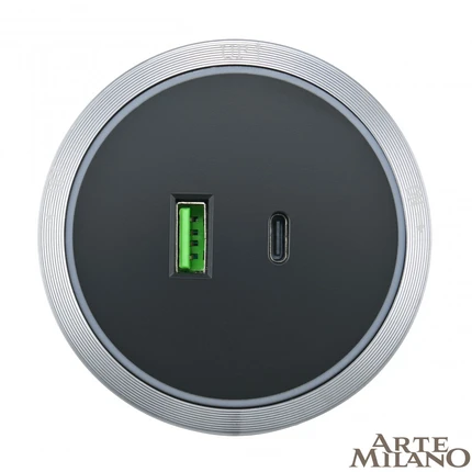 Розетка USB трековая Arte Milano 380066TS LED/USB-Type-C Grey