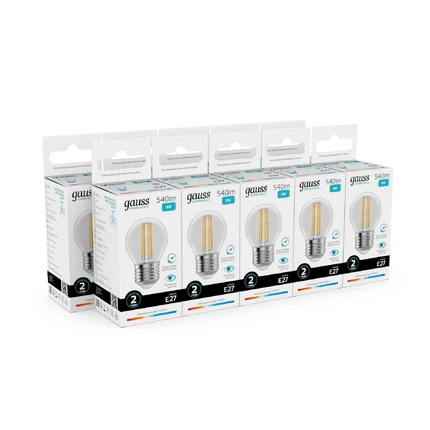 Светодиодная филаментная лампа Gauss FILAMENT ELEMENTARY Шар 8W 540Lm 4100K E27 52228