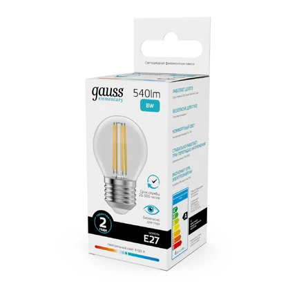 Светодиодная филаментная лампа Gauss FILAMENT ELEMENTARY Шар 8W 540Lm 4100K E27 52228