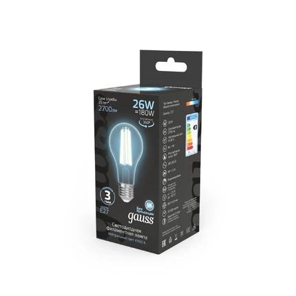 Светодиодная филаментная лампа Gauss FILAMENT A70 26W 2700Lm 4100K E27 102902226