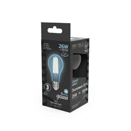Светодиодная филаментная лампа Gauss FILAMENT A70 26W 2700Lm 4100K E27 102902226
