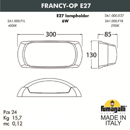 Уличный настенный светильник Fumagalli FRANCY-ОР 2A1.000.000.LYF1R
