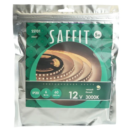 Светодиодная лента SST01 12V 3000К 6w/m 5m Saffit 55237