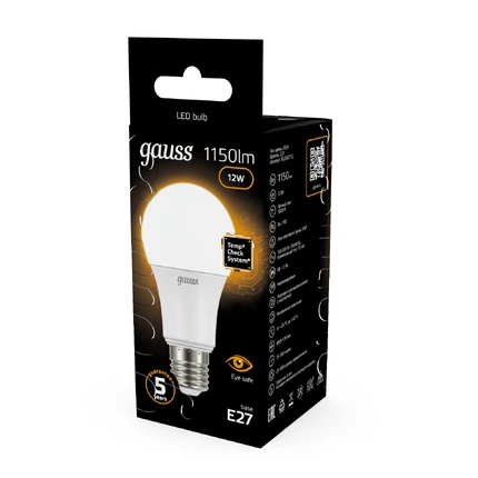 Светодиодная лампа Gauss A60 12W 1150Lm 3000K E27 102502112