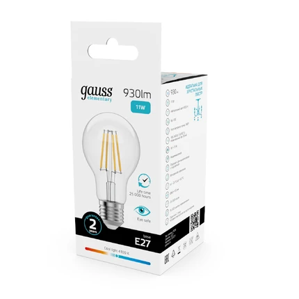 Светодиодная филаментная лампа Gauss FILAMENT ELEMENTARY A60 11W 930Lm 4100K E27 22221
