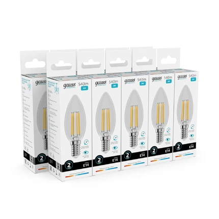 Светодиодная филаментная лампа Gauss FILAMENT ELEMENTARY Свеча 8W 540Lm 4100K E14 32128