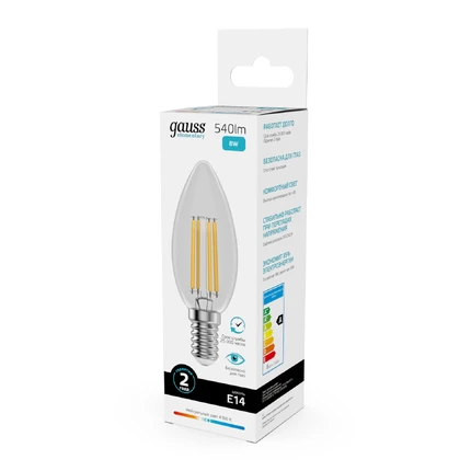 Светодиодная филаментная лампа Gauss FILAMENT ELEMENTARY Свеча 8W 540Lm 4100K E14 32128
