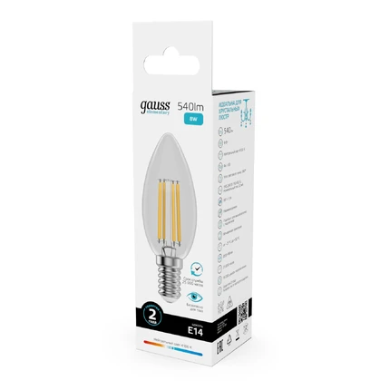 Светодиодная филаментная лампа Gauss FILAMENT ELEMENTARY Свеча 8W 540Lm 4100K E14 32128