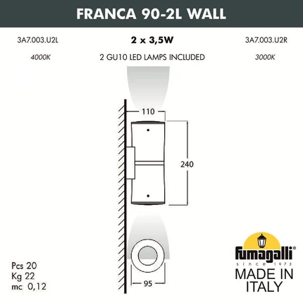 Фасадный светильник Fumagalli FRANCA 90-2L WALL 3A7.003.000.WXU2L