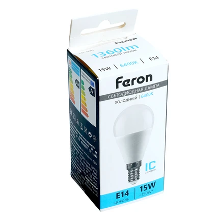 Светодиодная лампа Feron Шар 15W 1360Lm 6400K E14 52080