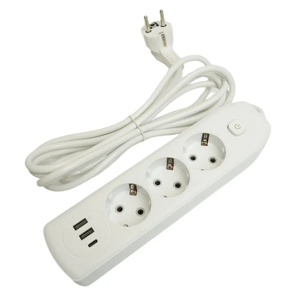 Удлинитель на 3 поста + 2USB + Type-C Stekker HOME PLUS 49970