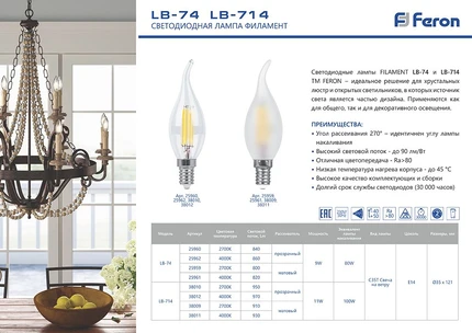 Светодиодная лампа Feron 9W 860Lm 4000K E14 25962