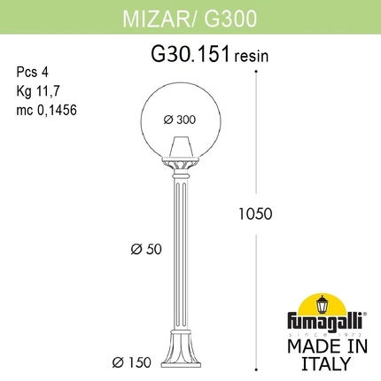 Ландшафтный светильник Fumagalli MIZAR.R/G300 G30.151.000.BYE27