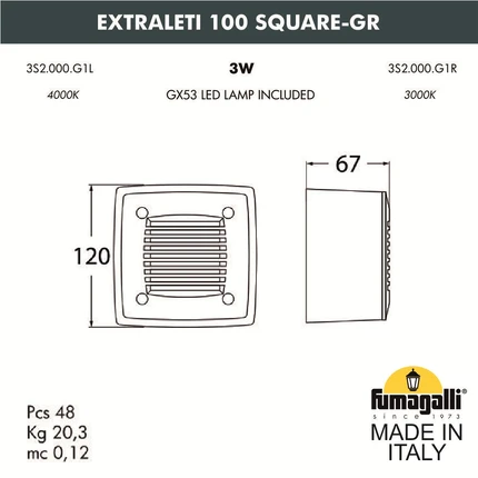 Уличный настенный светильник Fumagalli EXTRALETI 100 Square-GR 3S2.000.000.WYG1L
