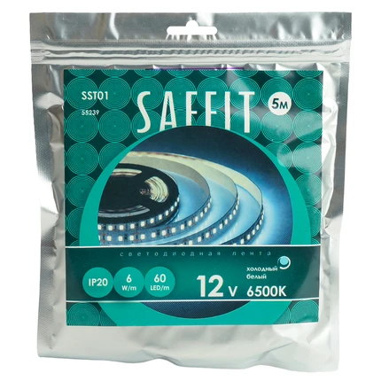 Светодиодная лента SST01 12V 6500К 6w/m 5m Saffit 55239