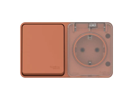 Розетка с/з со шторками и крышкой с выключателем одноклавишным Systeme Electric ATLASDESIGN PROFI54 ATN547070