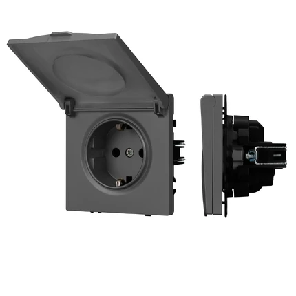 Розетка с/з со шторками и крышкой NOBE SCT-MCP-SFPL-GR Arlight 054283(1)