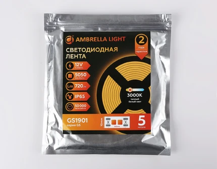 Светодиодная лента LED STRIP 12V 3000K 72 Вт/м 5м Ambrella light GS1901