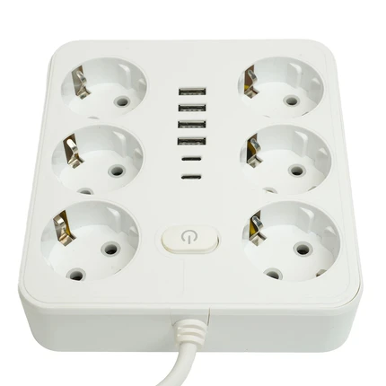 Удлинитель на 6 постов + 4USB + 2Type-C Stekker HOME PLUS 49982