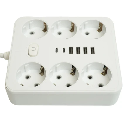 Удлинитель на 6 постов + 4USB + 2Type-C Stekker HOME PLUS 49982