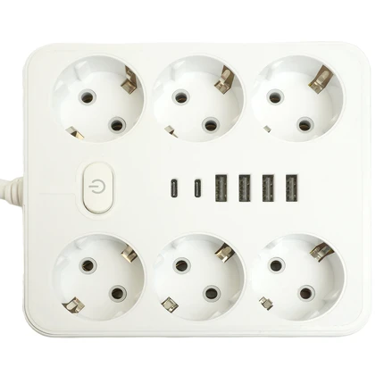 Удлинитель на 6 постов + 4USB + 2Type-C Stekker HOME PLUS 49982