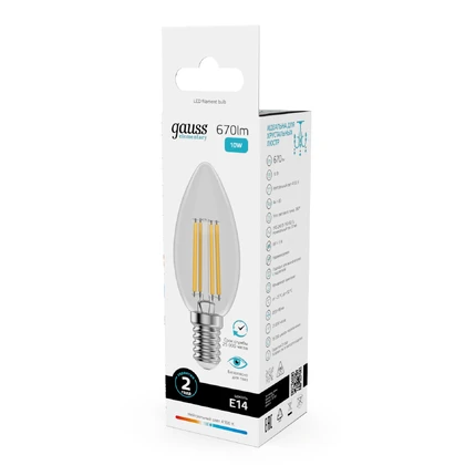 Светодиодная филаментная лампа Gauss FILAMENT ELEMENTARY Свеча 10W 670Lm 4100K E14 32120