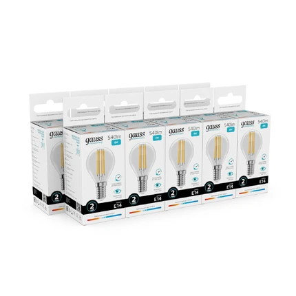 Светодиодная филаментная лампа Gauss FILAMENT ELEMENTARY Шар 8W 540Lm 4100K E14 52128