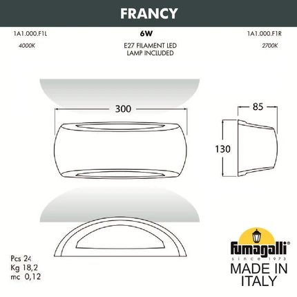 Уличный настенный светильник Fumagalli FRANCY 1A1.000.000.AYF1R