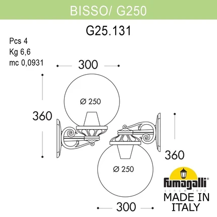Уличный настенный светильник Fumagalli BISSO/G250DN G25.131.000.WZE27DN