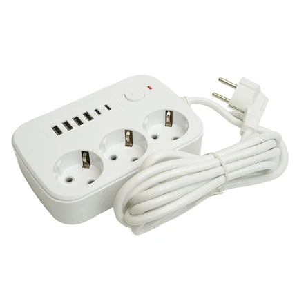 Удлинитель на 3 поста + 4USB + 2Type-C Stekker HOME PLUS 49979