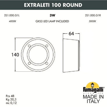 Уличный настенный светильник Fumagalli EXTRALETI 100 Round 2S1.000.000.WYG1L