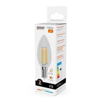 Светодиодная филаментная лампа Gauss FILAMENT ELEMENTARY Свеча 12W 730Lm 2700K E14 32112