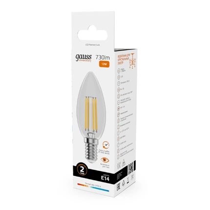 Светодиодная филаментная лампа Gauss FILAMENT ELEMENTARY Свеча 12W 730Lm 2700K E14 32112