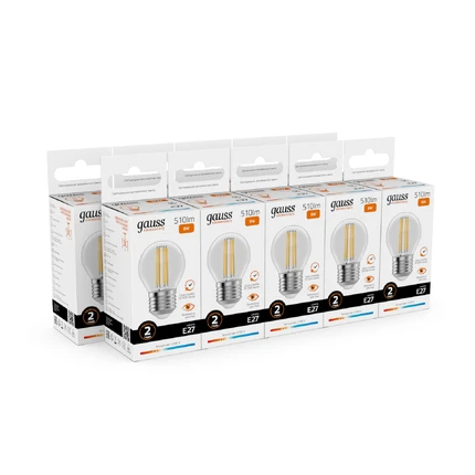 Светодиодная филаментная лампа Gauss FILAMENT ELEMENTARY Шар 8W 510Lm 2700K E27 52218