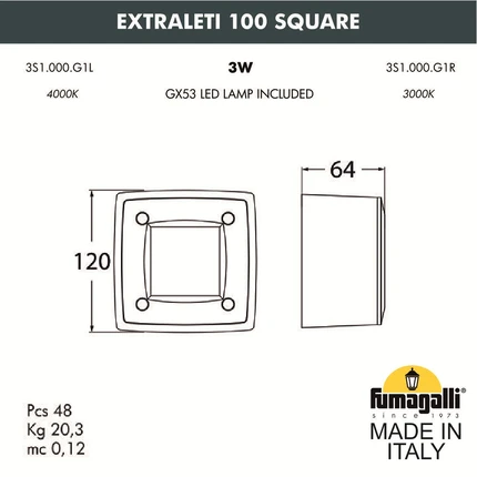 Уличный настенный светильник Fumagalli EXTRALETI 100 Square 3S1.000.000.WYG1L