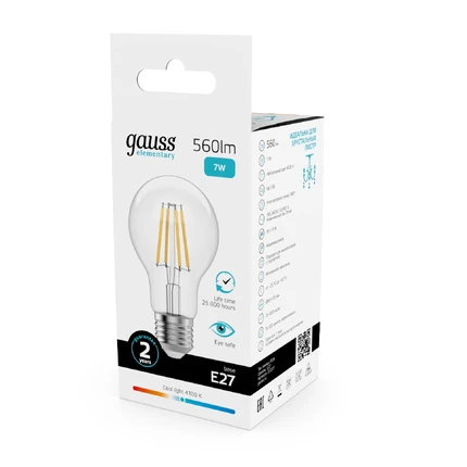 Светодиодная филаментная лампа Gauss FILAMENT ELEMENTARY A60 7W 560Lm 4100K E27 22227