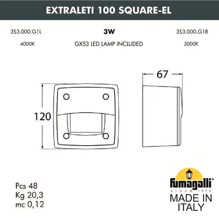 Подсветка для лестниц Fumagalli EXTRALETI 100 SQUARE-EL 3S3.000.000.AYG1L