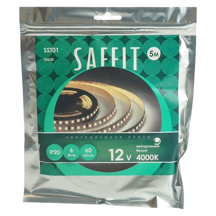 Светодиодная лента SST01 12V 4000К 6w/m 5m Saffit 55238